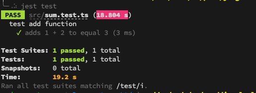 yarn test Example console output with passing test.
